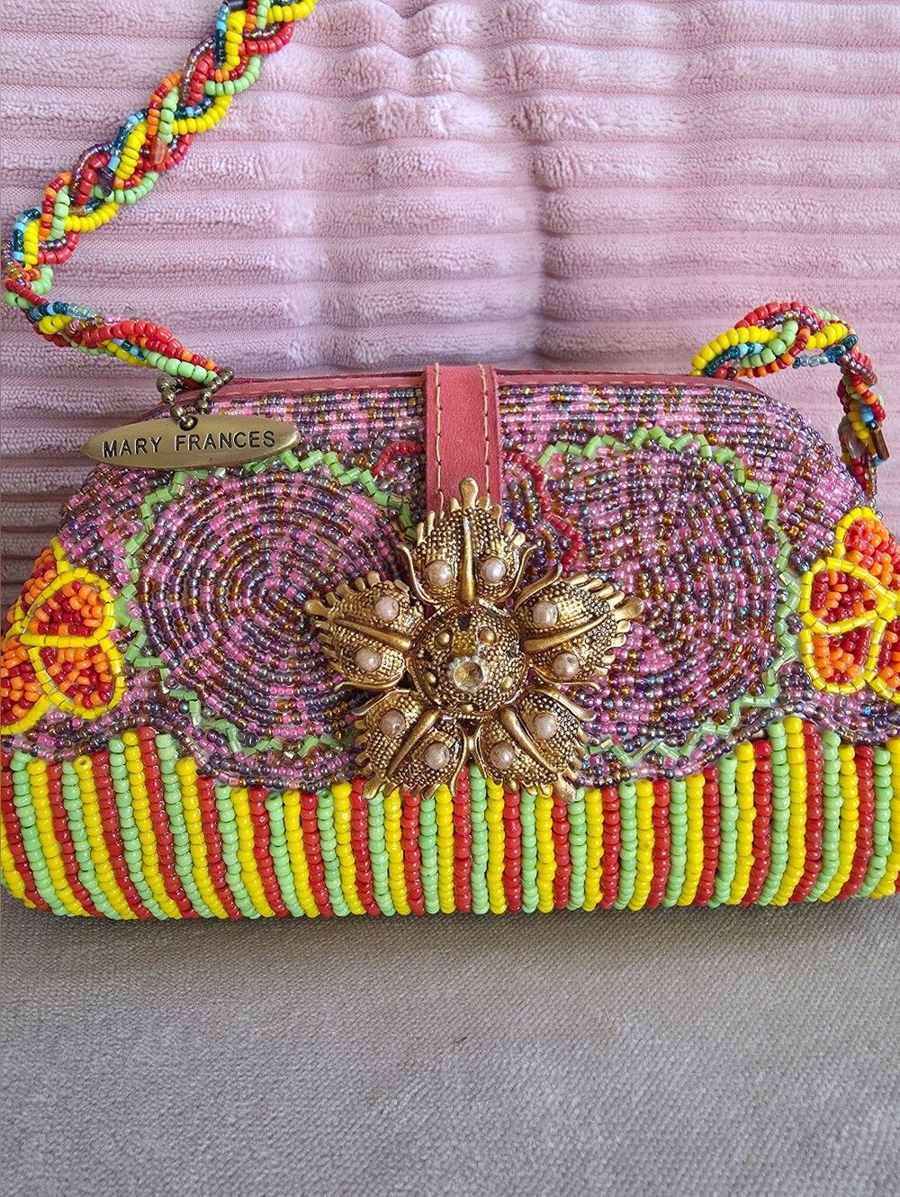 Mary Frances Vintage Beaded Floral Crossbody Bag Mixed Media Boho Whimsigoth